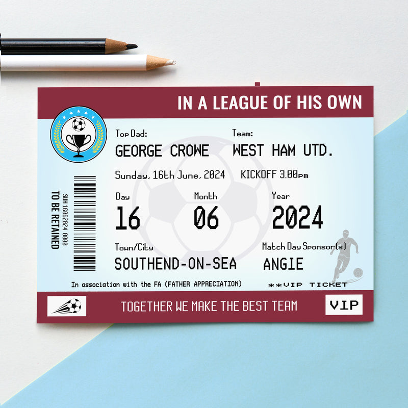 Personalised Football Ticket Card For Dad