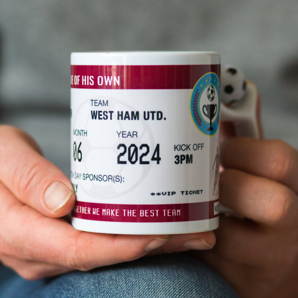 customised football ticket mug