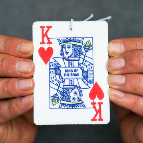 'King Of The road' car air freshener with king of hearts playing card design