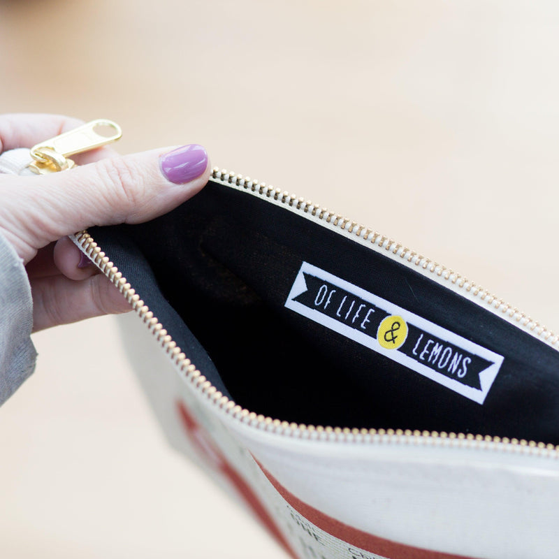 cosmetic bag designed to look like a National Rail train ticket