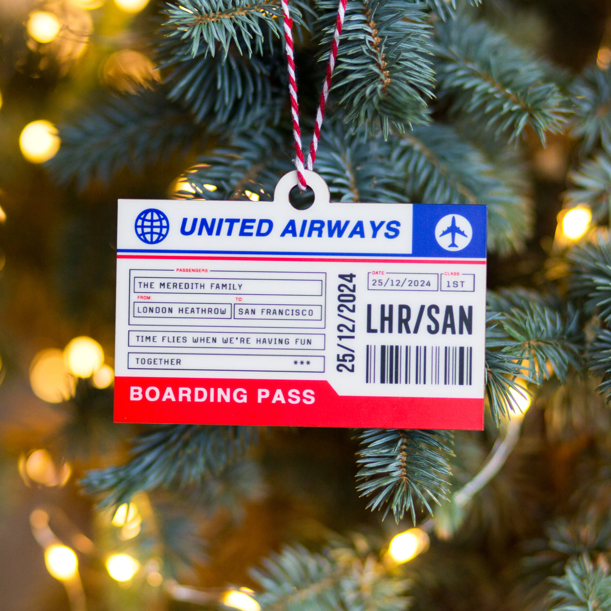 Personalised Boarding Pass Christmas Tree Decoration