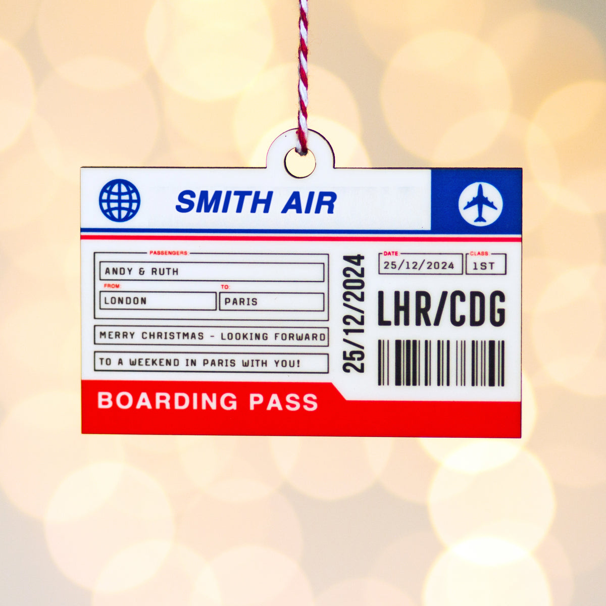 Personalised Boarding Pass Christmas Tree Decoration