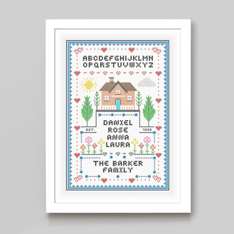 Personalised Cross-Stitch Family Print - Of Life & Lemons®