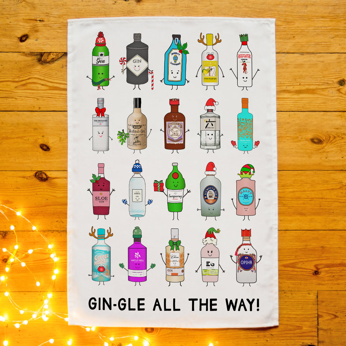 Funny Gin Christmas Tea Towel