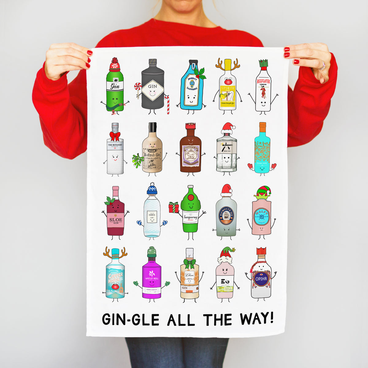 Funny Gin Christmas Tea Towel