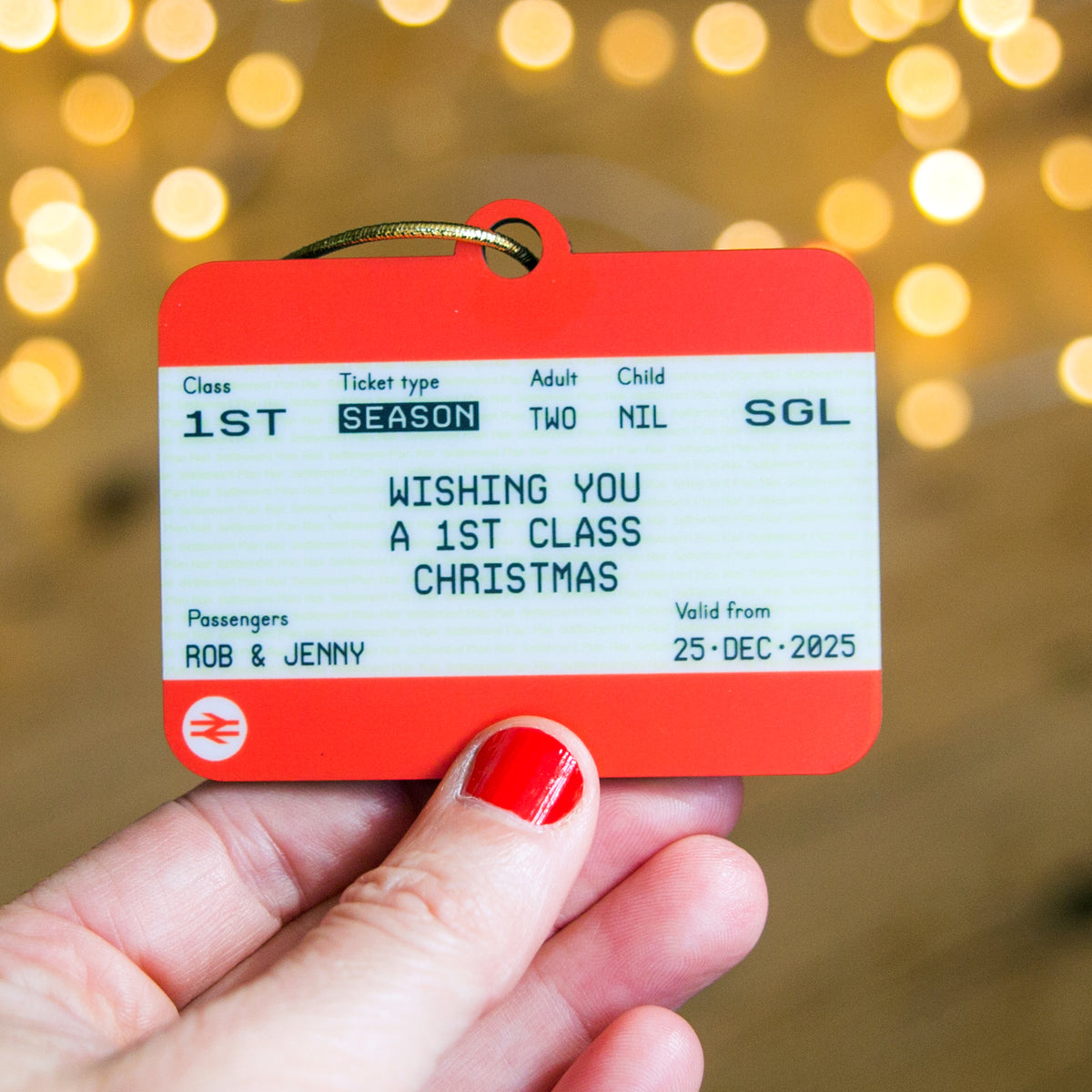 Personalised Train Ticket Christmas Tree Decoration