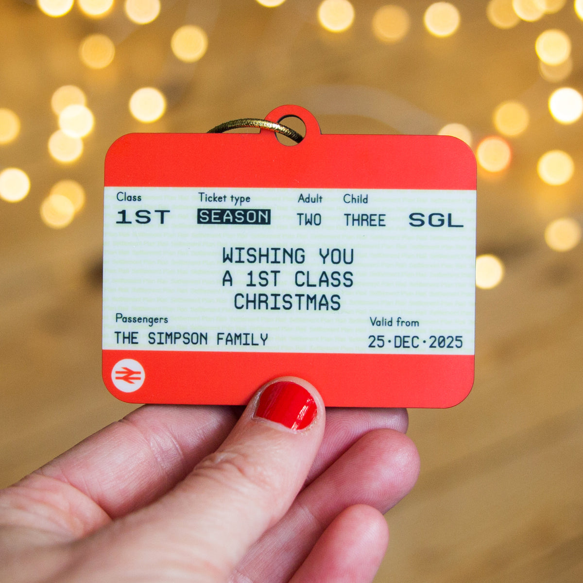 Personalised Train Ticket Christmas Tree Decoration