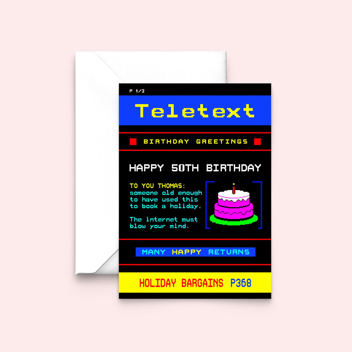 Personalised 'Teletext' 50th Birthday Card Birthday Cards Of Life & Lemons 