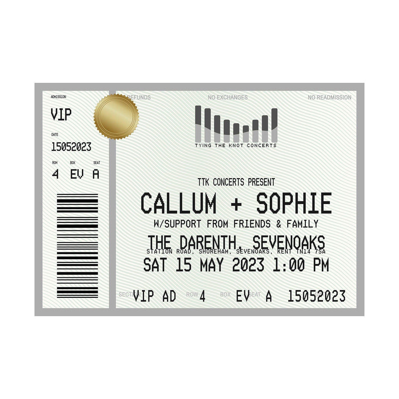 Personalised Concert Ticket Wedding Print Personalised Prints Of Life & Lemons 