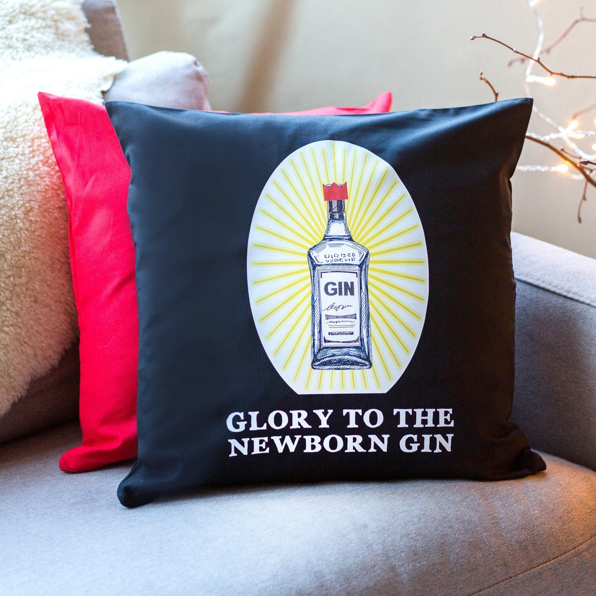 'Glory To The Newborn Gin' Christmas Cushion Cushion Of Life & Lemons® 