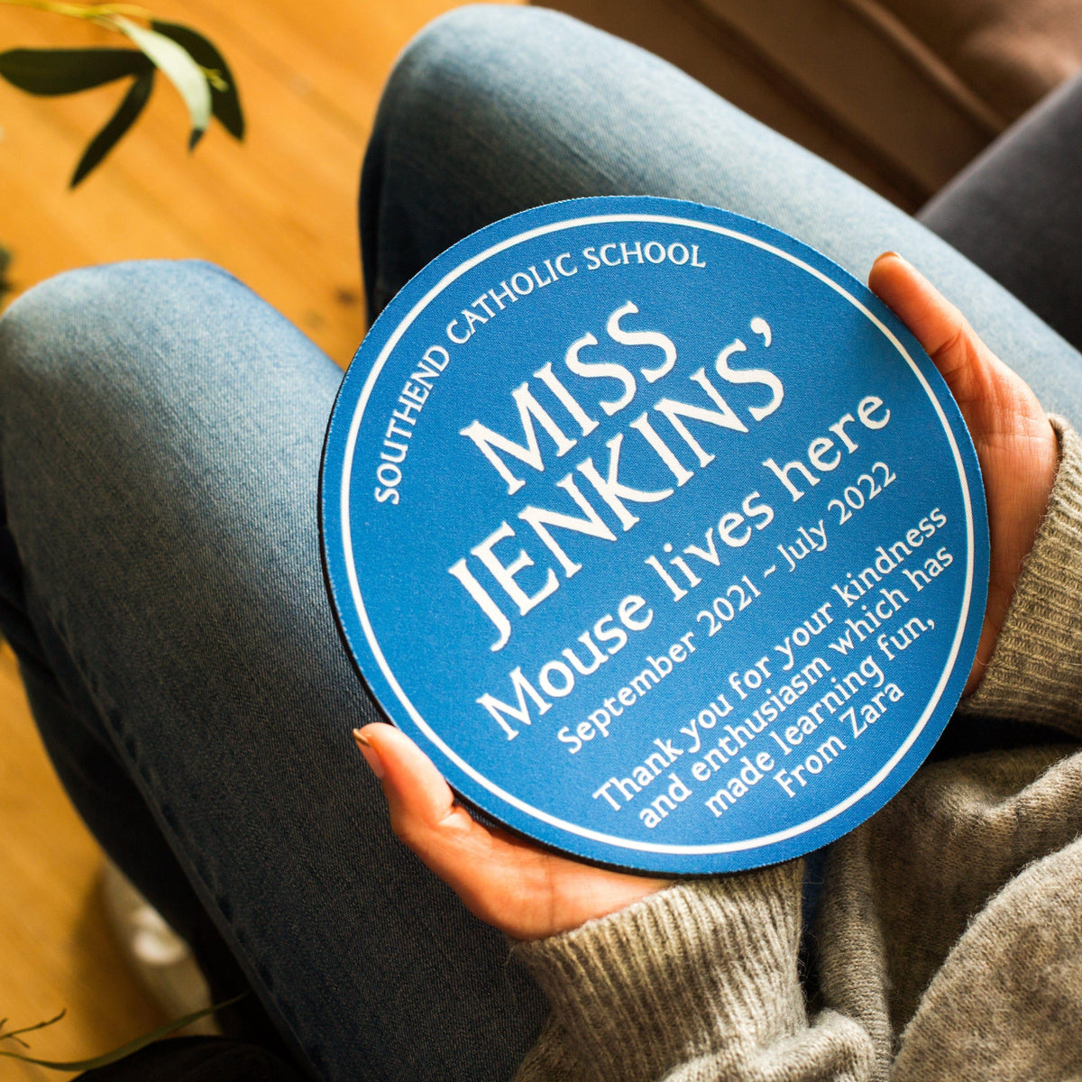 Personalised Blue Plaque Mouse Mat for a Teacher Mouse Mat Of Life & Lemons® 