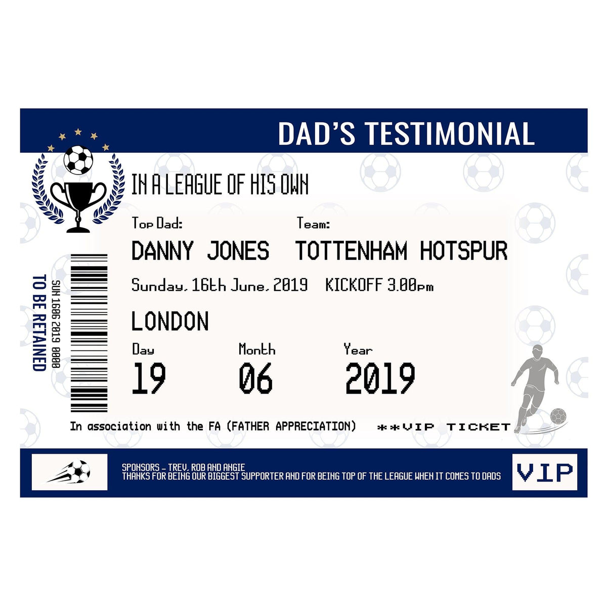 Personalised Football Ticket Print for Dad Personalised Prints Of Life & Lemons 