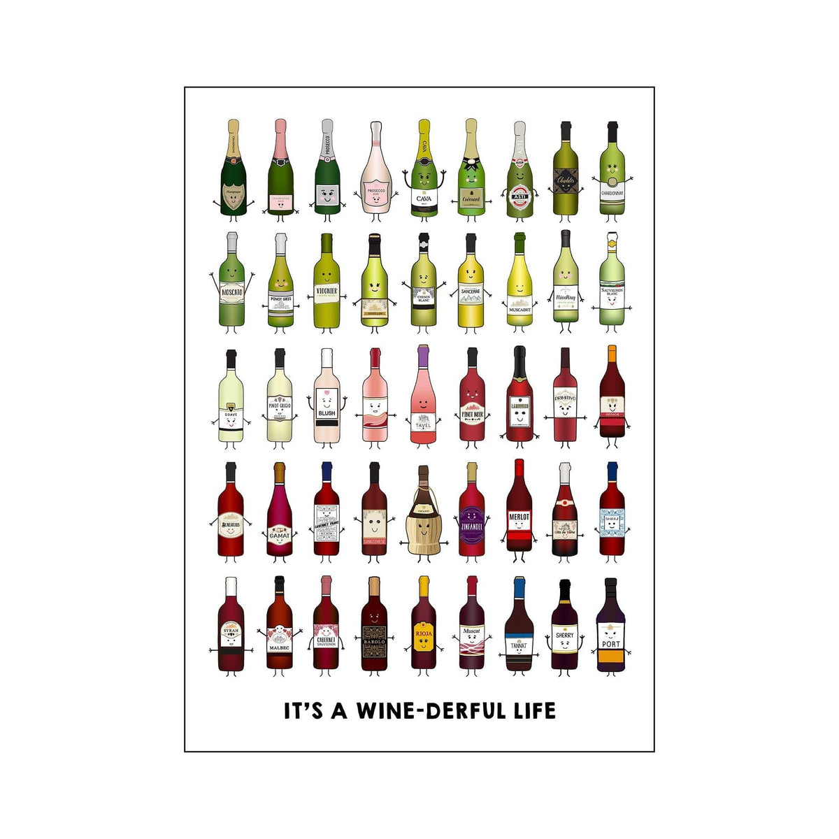 'It's A Wine-derful Life' Different Types of Wine Print Montage Prints Of Life & Lemons 