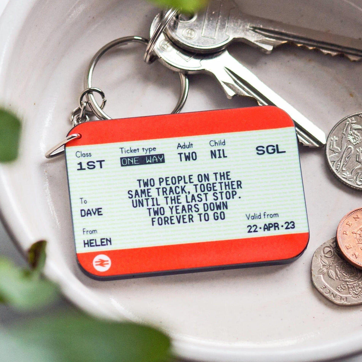 Personalised Train Ticket Anniversary Keyring Personalised Keyring Of Life & Lemons 