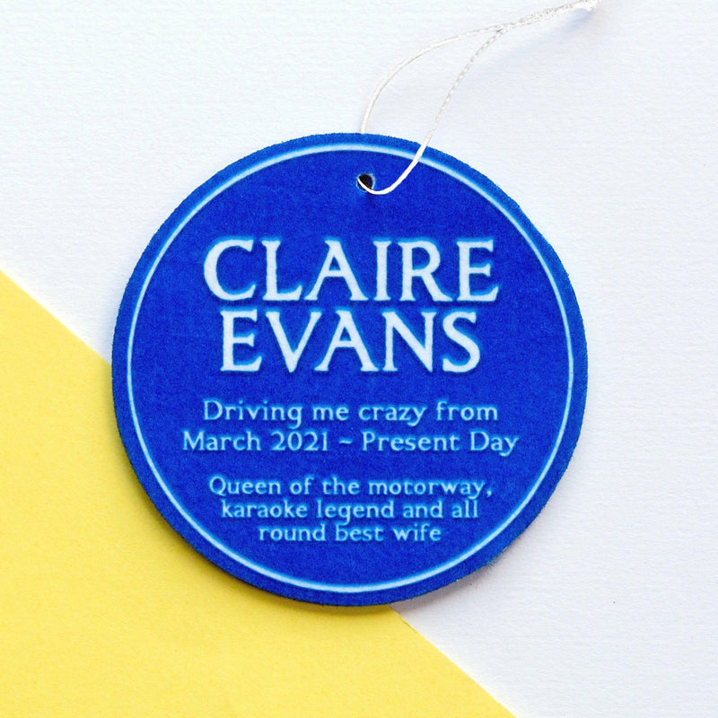 Personalised Blue Plaque Car Air Freshener - Of Life & Lemons®