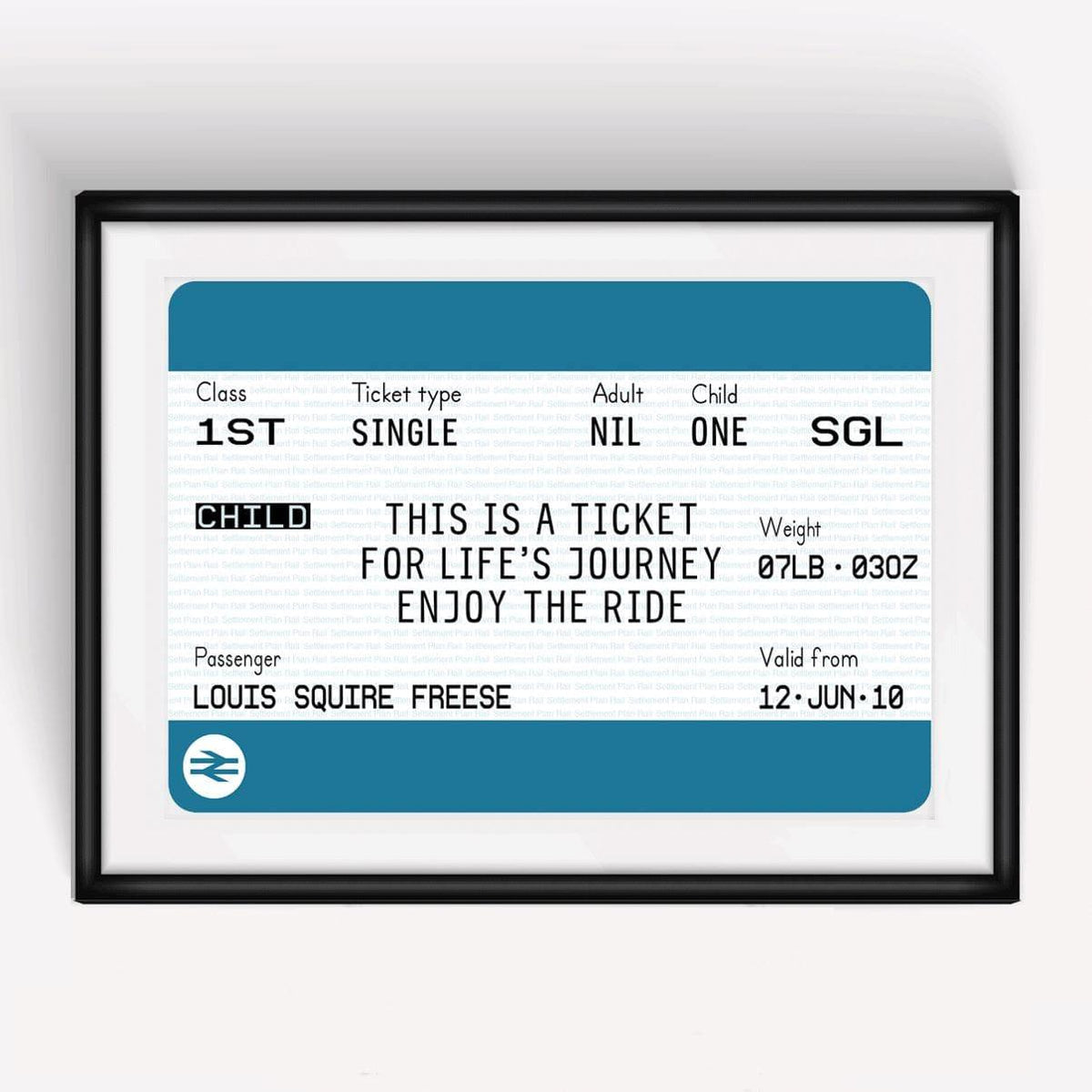 Personalised New Baby Train Ticket Print Train Ticket Prints Of Life & Lemons 