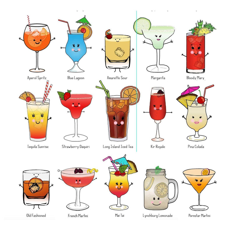 Illustrated Cocktails Print Montage Prints Of Life & Lemons 