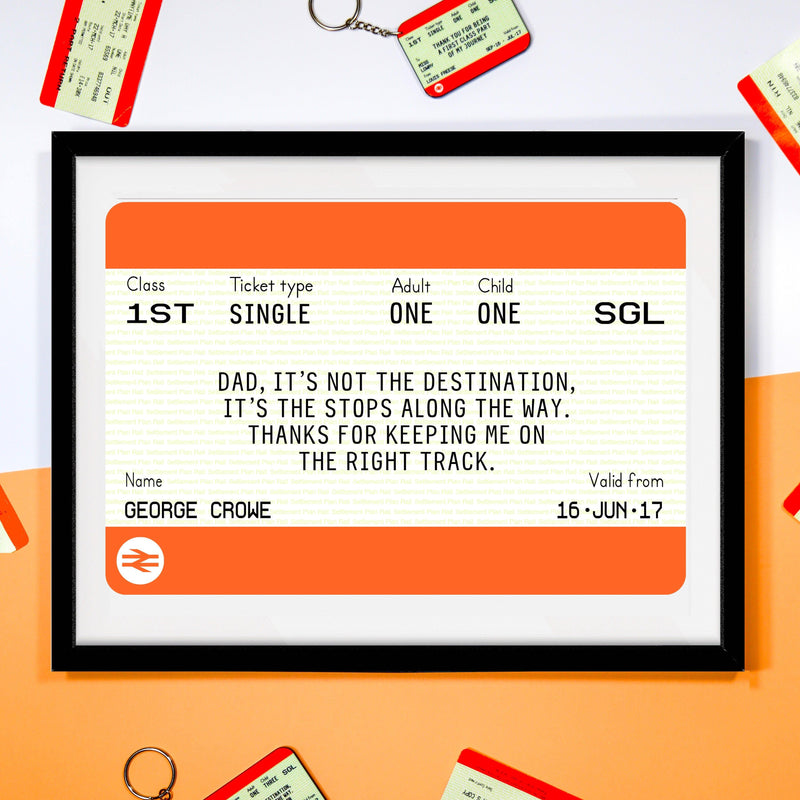 Personalised Train Ticket Father's Day Print Train Ticket Prints Of Life & Lemons 