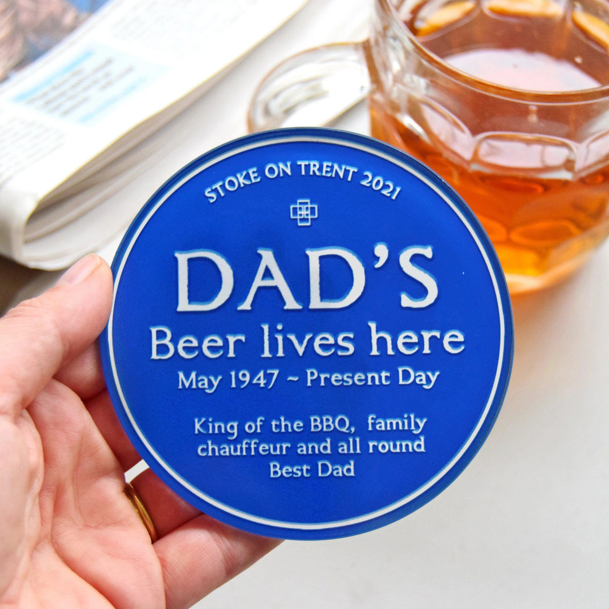 Personalised 'Blue Plaque' Glass Coaster for Dad Coaster Of Life & Lemons® 