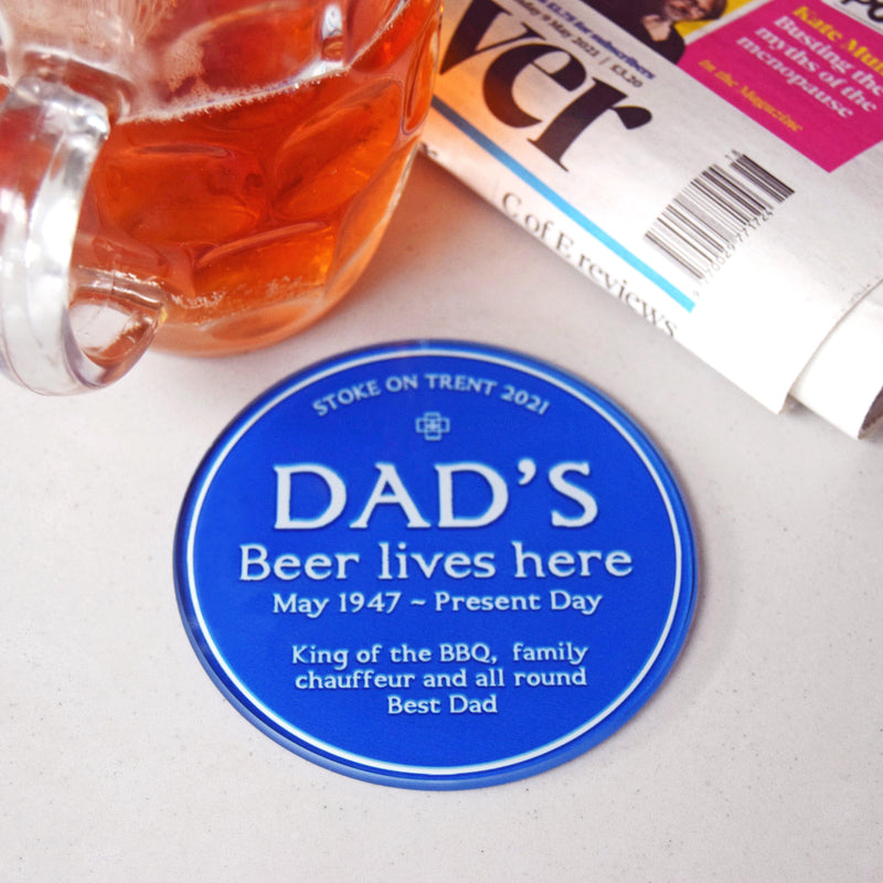 Personalised 'Blue Plaque' Glass Coaster for Dad Coaster Of Life & Lemons® 