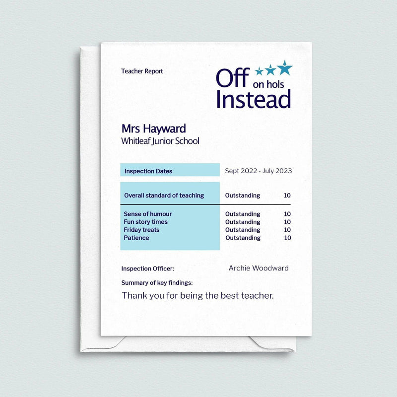 Personalised Report Style Teacher Card Cards for Teachers Of Life & Lemons 