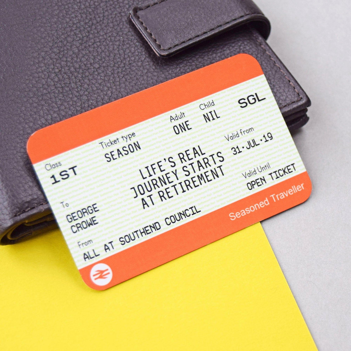 Personalised Retirement Train Ticket Wallet Keepsake Wallet Keepsake Of Life & Lemons 