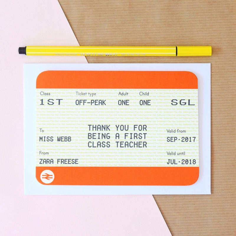 Personalised Train Ticket Card for Teacher Cards for Teachers Of Life & Lemons 