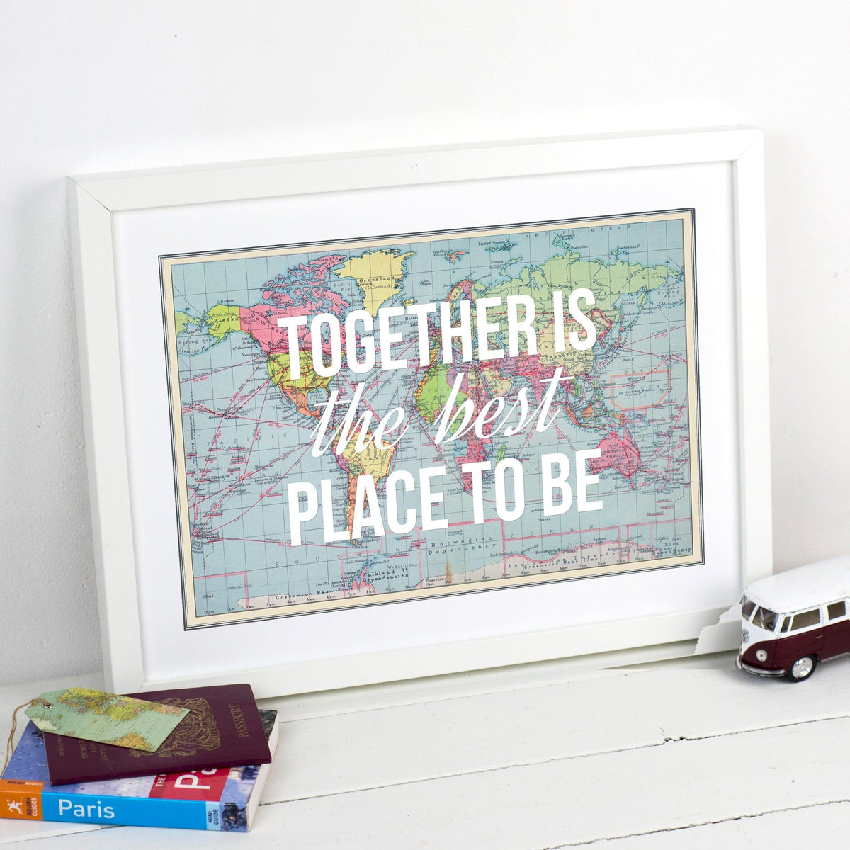 'Together Is The Best Place To Be' Personalised World Map Print Map Prints Of Life & Lemons 