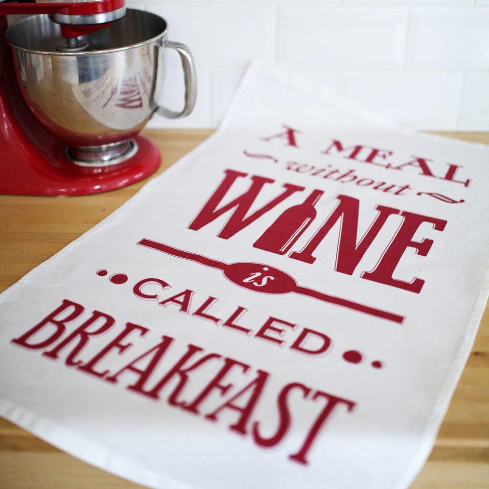 'A Meal Without Wine' Typographic Tea Towel Tea Towel Of Life & Lemons 